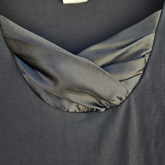 Vintage 90s Black Fitted Top Satin Trim Size L Sweetheart Neckline Vampy Goth - Picture 2 of 5